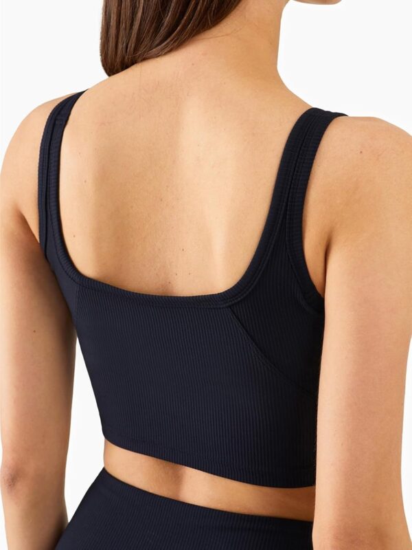 Chilylori Women's Seamless Sports Bra Workout Crop Top Ribbed Padded Longline Wirefree Medium Support Tank Tops Fitness - Image 2