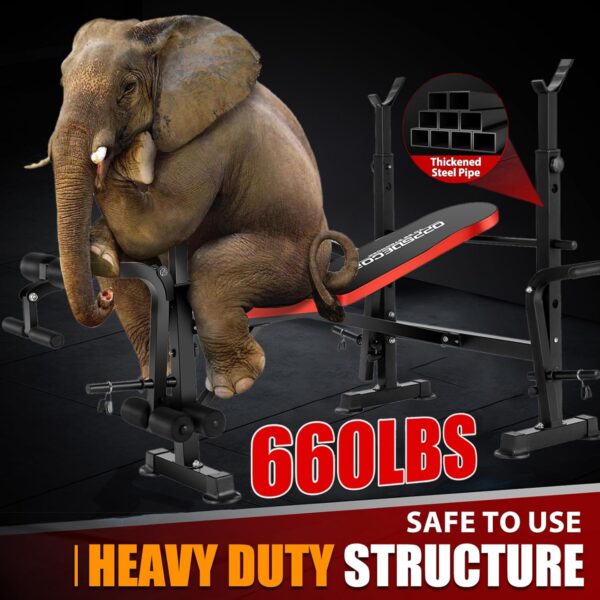 OPPSDECOR 6 in 1 660lbs Weight Bench Set with Squat Rack, Bench Press Set with Barbell Rack, Adjustable Incline Strength Training Workout Bench with Leg Developer Preacher Curl for Home Gym PXZXYX1 - Image 3
