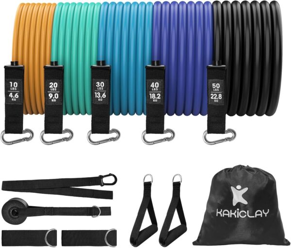 Resistance Bands Set with Separate Outdoor Anchor, KAKICLAY Exercise Bands for Indoor and Ourdoor Use, Versatile Resistance Bands for Men and Women