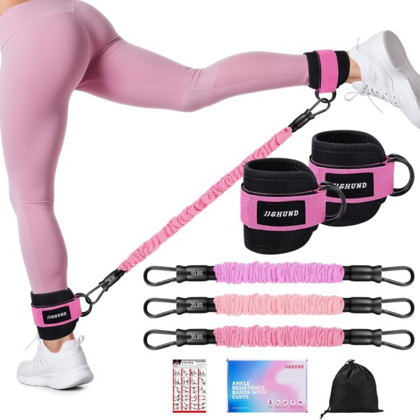 Ankle Resistance Bands with Cuffs, 3 Level Ankle Bands for Working Out, Resistance Bands for Legs and Butt, Glutes Workout Equipment for Kickbacks Hip Fitness Training, Exercise Bands for Women