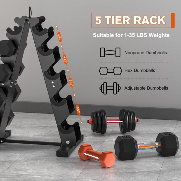 DERACY Dumbbell Rack Stand Only, Heavy Duty A-Frame Dumbbell Storage Rack, 5 tier Steel Dumbbell Holder for Home Gym Space Saver - Image 6