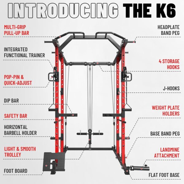 Mikolo Power Cage, Power Rack with Cable Crossover System, 1500LBS Squat Rack with LAT Pull Down System, Workout Cage with Pulley System for Fitness Home Gym - Image 2