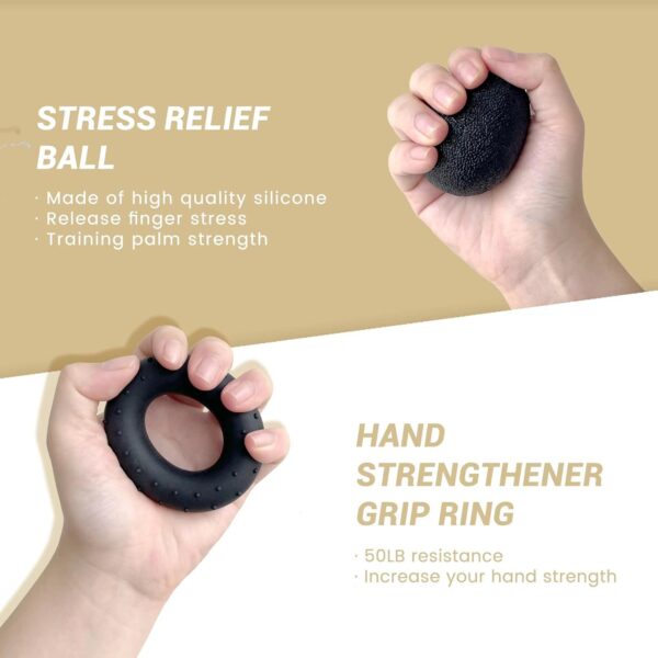 FLYFE Grip Strength Trainer Kit (5 Pack), Forearm Strengthener, Hand Squeezer Adjustable Resistance, Finger Stretcher, Grip Ring, Relief Ball and Finger Exerciser for Men and Women, Injury Recovery - Image 3