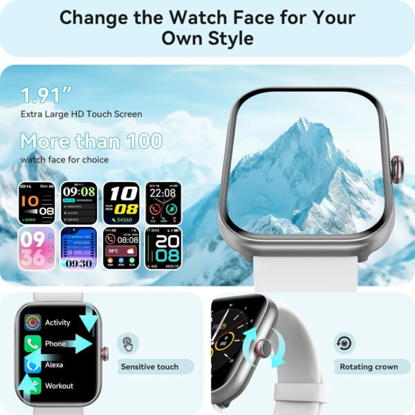 Smart Watch for Women Men, Smartwatch for iPhone & Android Bluetooth (Answer/Call) Built-in Alexa, 1.91" HD Fitness Tracker with 105+ Sport Modes, IP68 Waterproof, Sleep/Heart Rate/SpO2/Stress Monitor - Image 6