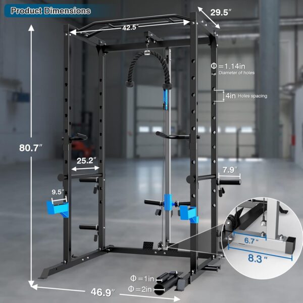 Power Cage, Multi-Functional Power Rack with J-Hooks, Dip Handles, Landmine Attachment and Optional Cable Pulley System for Home Gym - Image 7