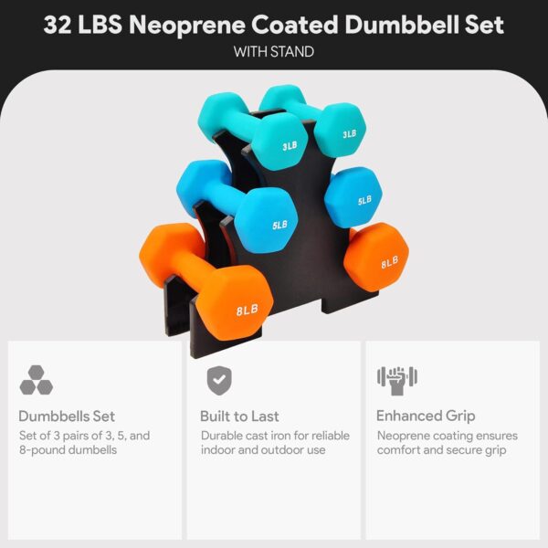 BalanceFrom Dumbbell Set with Stand, Neoprene Coated Hand Weights Home Gym Equipment - Image 3