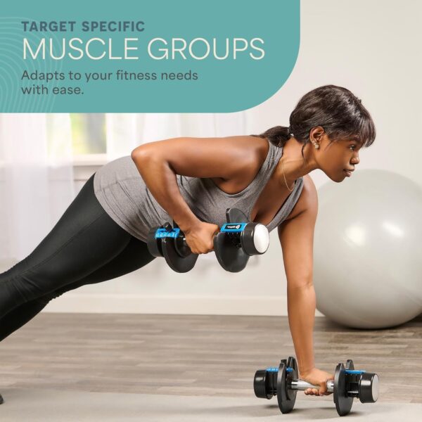Lifepro Adjustable Dumbbells Set/Single - 15lb 43lb 55lb 25 lb Dumbbell Sets with Rack - Quick Adjust, Secure Grip weights dumbbells set - Compact Hand Weights for Women/Men at Home Gym - Image 8