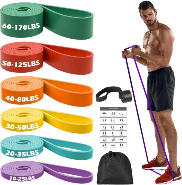 Zacro Resistance Bands, 6 Resistance Levels Pull Up Assistance Bands, Exercise Bands for Men&Women, Heavy Duty Resistance Band Set with Door Anchor, for Working Out, Muscle Training, Physical Therapy