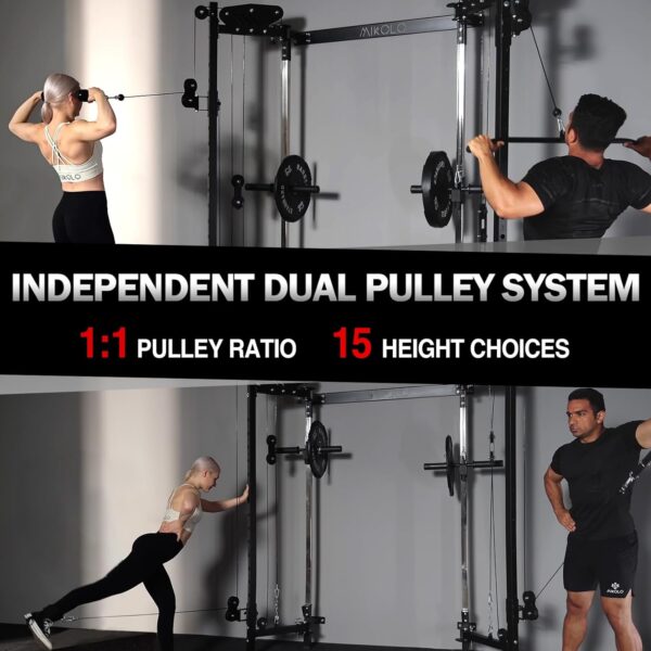 Mikolo Folding Squat Rack, Wall Mounted Power Rack with Cable Crossover Machine & LAT Pull Down, Functional Trainer with 5 Adjustable Function Modes, for Home Gym and Space Saving - Image 3