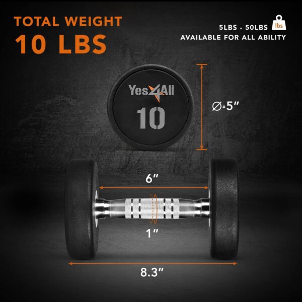 Yes4All Urethane Dumbbells with Anti-Slip Knurled Handle 5-50LBS for Muscle Building - Sold Individually - Image 4