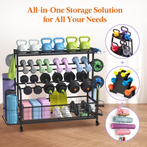 Lifewit Weight Rack for Home Gym, Dumbbell Rack, Kettlebell Rack, Yoga Mat Holder, Home Gym Storage with Wheels for Strength Training - Image 4