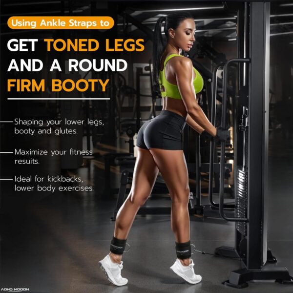 Comfortable Adjustable Padded Ankle Wrist Cuffs Neoprene Padded Straps D-Ring Glute Kickback for Cable Machine, Ideal for Glutes Exercises - Image 2