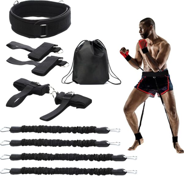 Boxing Resistance Bands, Leg Strength and Agility Speed Trainer Exercise Full Body Fitness Workout Power Punch Pro for MMA, Karate Combat Volleyball Basketball Football Training Equipment