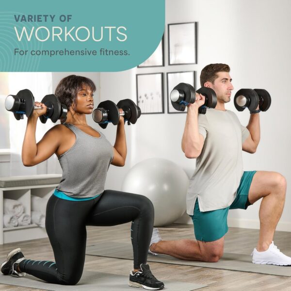 Lifepro Adjustable Dumbbells Set/Single - 15lb 43lb 55lb 25 lb Dumbbell Sets with Rack - Quick Adjust, Secure Grip weights dumbbells set - Compact Hand Weights for Women/Men at Home Gym - Image 6
