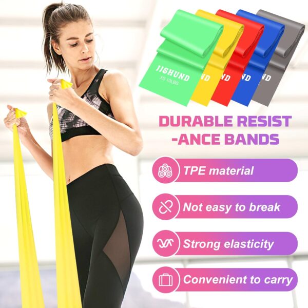 Resistance Bands Set, 5 Pcs Exercise Bands Elastic Stretch Bands for Yoga Pilates Fitness Stretching Strength Training, Workout Bands for Home Gym - Image 3