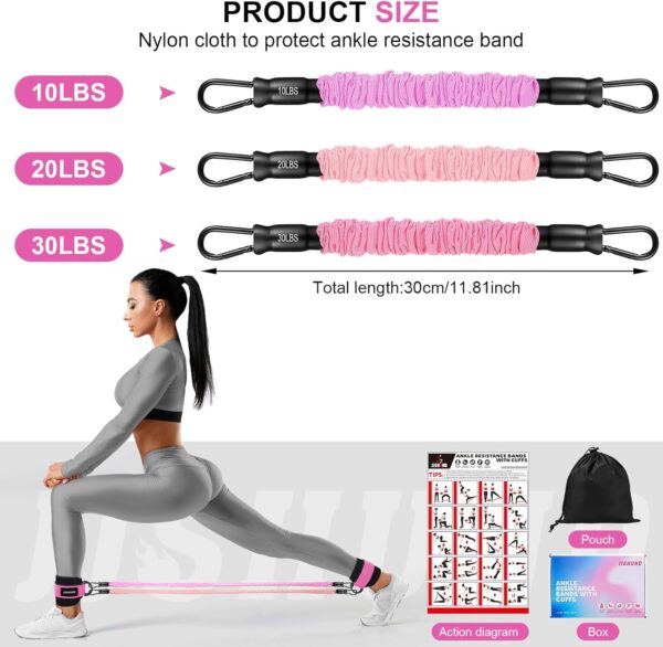 Ankle Resistance Bands with Cuffs, 3 Level Ankle Bands for Working Out, Resistance Bands for Legs and Butt, Glutes Workout Equipment for Kickbacks Hip Fitness Training, Exercise Bands for Women - Image 3