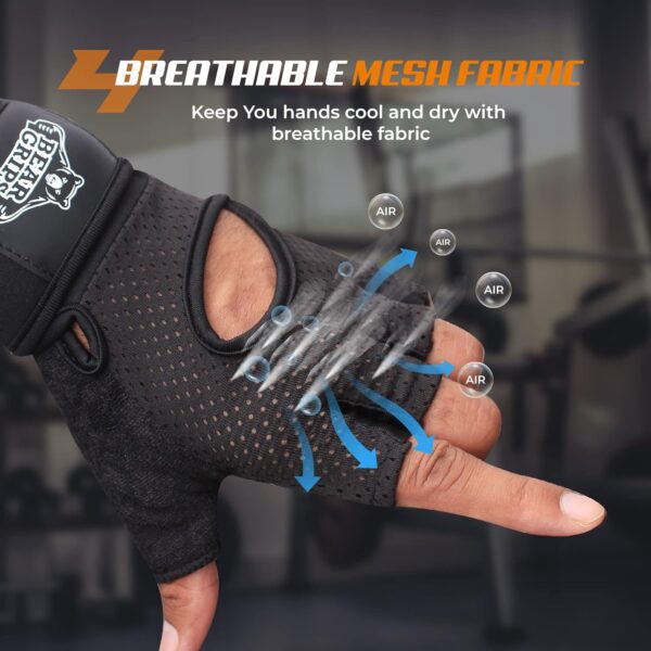 Bear Grips Weight Lifting Gloves for Men & Women | Half Finger Lifting Gloves | Full Finger Workout Gloves for Men | No Finger Exercise Gloves l Compression Weightlifting Gloves | Gym Gloves for Men - Image 6