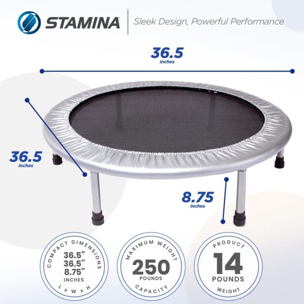 Stamina 36 Inch Fitness Trampoline w/ Foldable Steel Frame, 250 Pound Capacity, Gray - Image 3