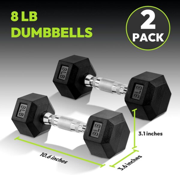 Hex Dumbbell Set, 2.5-125 lb Rubber Encased Exercise & Fitness Dumbbells, Weights Dumbbells Set of 2, Hand Weight for Strength Training (Single, Pair, Set) - Image 2