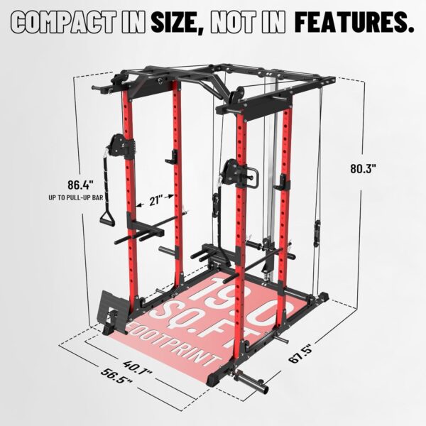 Mikolo Power Cage, Power Rack with Cable Crossover System, 1500LBS Squat Rack with LAT Pull Down System, Workout Cage with Pulley System for Fitness Home Gym - Image 3