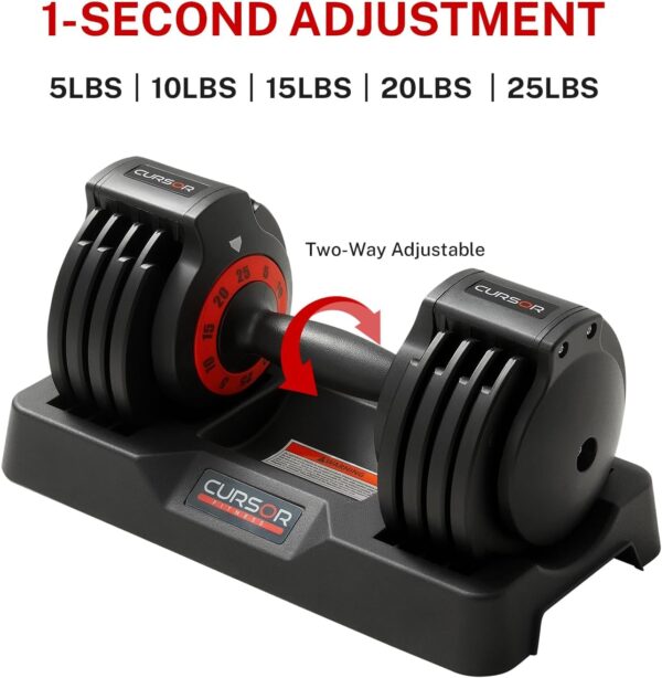 CURSOR FITNESS Adjustable Dumbbells, 5-IN-1 Quick Adjustable Weights Dumbbells, 25lbs, 55lbs Home Weight Strength Training, Single - Image 2