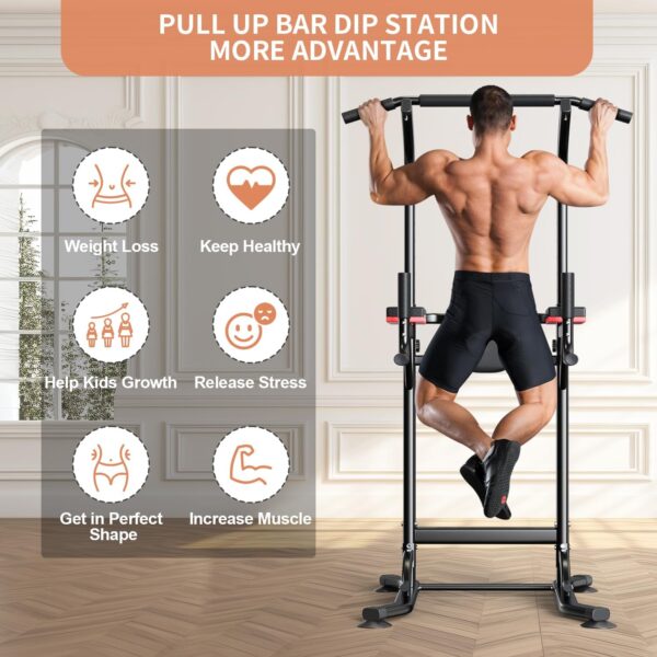 Wesfital Pull Up Bar Power Tower Dip Bar Station Dip Stand Multi-Functional Workout Equipment Strength Training Machine for Men Women Home Gym - Image 2