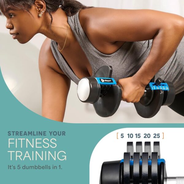Lifepro Adjustable Dumbbells Set/Single - 15lb 43lb 55lb 25 lb Dumbbell Sets with Rack - Quick Adjust, Secure Grip weights dumbbells set - Compact Hand Weights for Women/Men at Home Gym - Image 2
