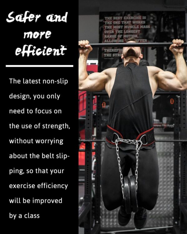 Seektop Dip Belt for Weightlifting - GYM Workout Pull Ups Belt with Chain, Neoprene Waist Dip Belt Crossfit for Weight Lifting, Squat, Training, Fitness, Men & Women (Belt & Chain) - Image 2