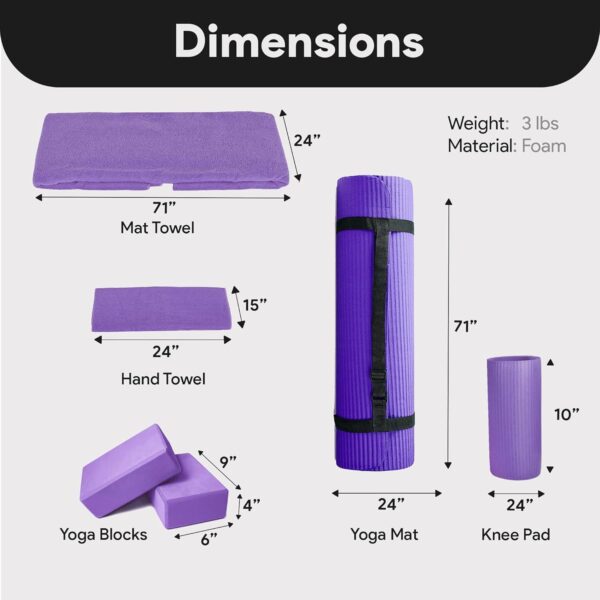 BalanceFrom 7-Piece Set - Include Yoga Mat with Carrying Strap, 2 Yoga Blocks, Yoga Mat Towel, Yoga Hand Towel, Yoga Strap and Yoga Knee Pad, Multiple Colors - Image 3