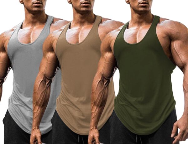 Babioboa Men's 3 Pack Gym Workout Tank Tops Y-Back Muscle Tee Stringer Bodybuilding Sleeveless T-Shirts