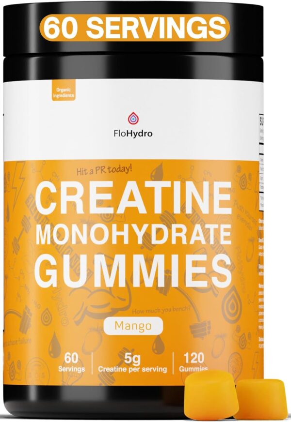 Creatine Monohydrate Gummies | 60 Servings | 5g Creatine Monohydrate per Serving | 120 creatine Gummies with Zero Sugar | All Organic Ingredients