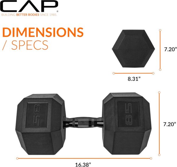 CAP Barbell 85 LB Coated Hex Dumbbell Weight with Black Handle - Image 4