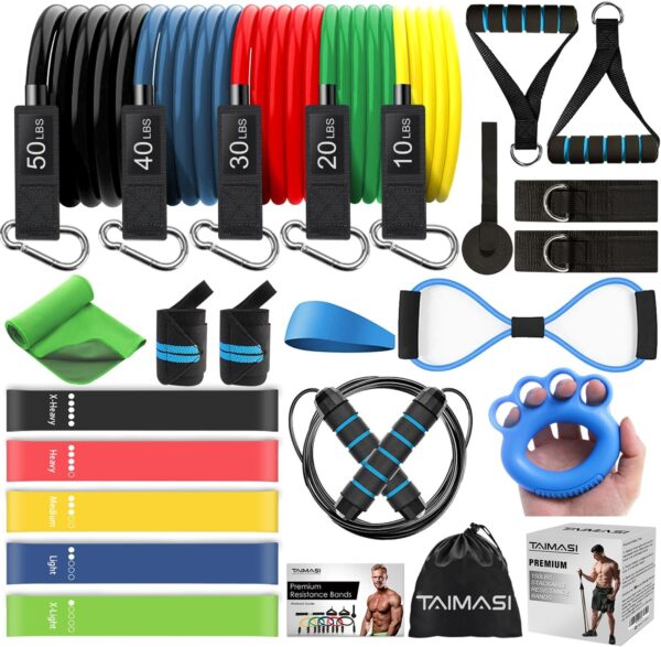 23Pcs Resistance Bands Set Workout Bands, 5 Stackable Exercise Bands with Handles, 5 Resistance Loop Bands, Jump Rope, Figure 8 Resistance Bands, Headband, Cooling Towel