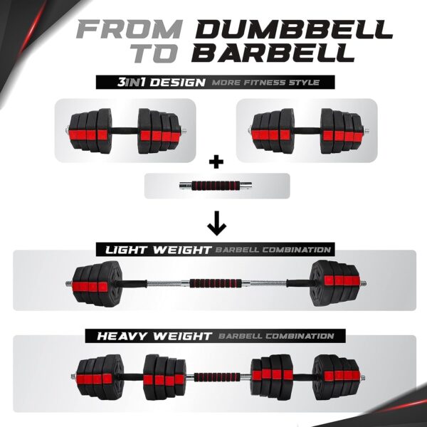 Yes4All Upgraded 44lbs/66lbs Pair Adjustable Weights Dumbbells Set, Free Weights Dumbbells Set with Connector, Cement Mixture - Image 4