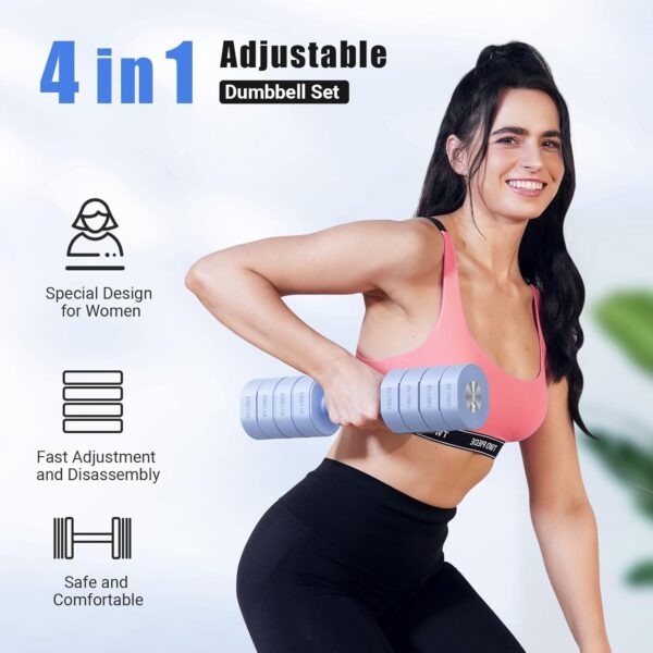 Dumbbell Set of 2, MERACH Adjustable Weight, Anti-slip Handle, Macaron Colors, Each 2.2/4.4/6.6/8.8 lbs, 4 in 1 Hand Weights for Women at Home - Image 2