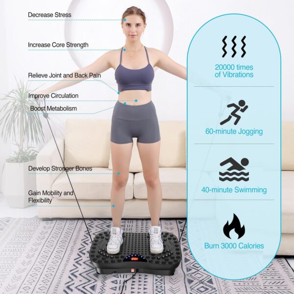 AXV Vibration Plate Fitness Platform Exercise Machine Vibrating Lymphatic Drainage Shaking Workout Full Body Shaker Vibrate Stand Shake Board Sport Gym Pad for Weight Loss Fat Burner for Women Men - Image 7