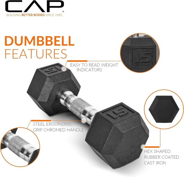 CAP Barbell 100 LB Coated Hex Dumbbell Weight Set with Vertical Rack - Image 4