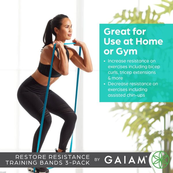 Gaiam Restore Resistance Training Workout Pull Up Bands 3 Pack - Extra-Strong Durable Progressive Resistance Exercise Loop Cords for Assisted Pull Ups and Strength Bands Training - Image 5