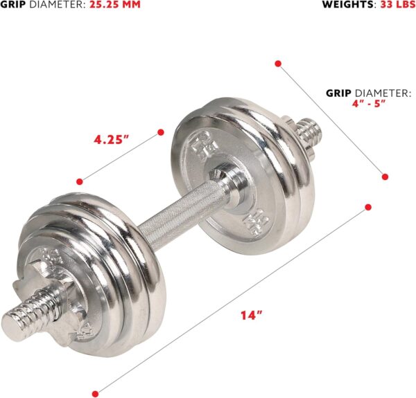 Sunny Health & Fitness Elite Adjustable Dumbbell 15/25/35/45/55 LB (Single Dumbbell) Space Saver, Secure Quick-Lock, Anti-Slip Steel Handle, Home Gym Fitness Optional Chrome Dumbbell Set (Pair) 33 LB - Image 4