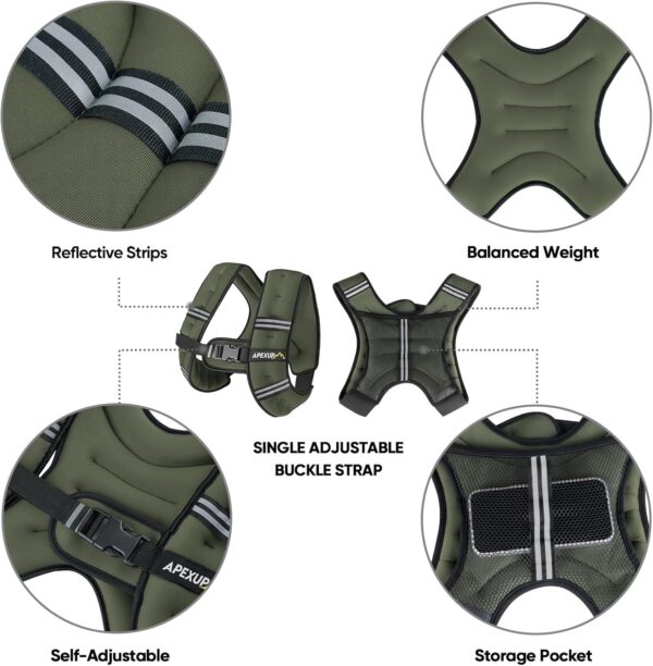 APEXUP Weighted Vest Men 5lbs/10lbs/15lbs/20lbs/25lbs/30lbs Weights with Reflective Stripe, Weighted vest for Women Workout Equipment for Strength Training Running - Image 4