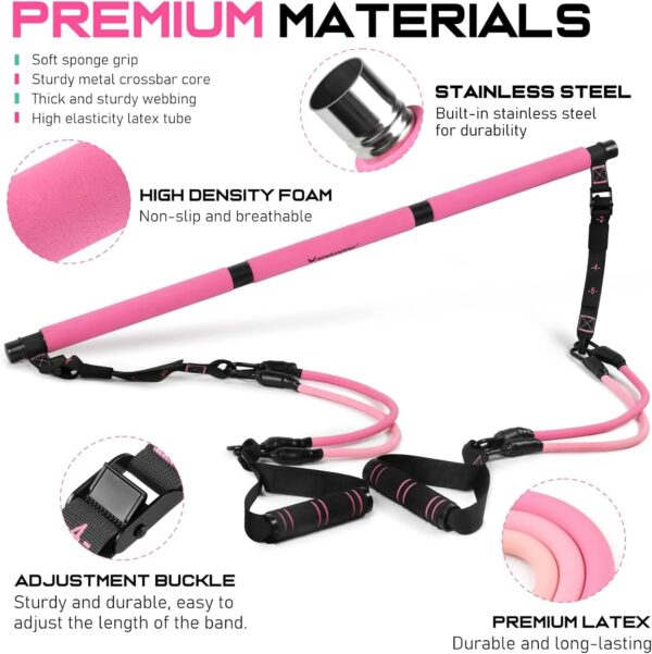 Pilates Bar Kit with Resistance Bands, Multifunctional Pilates Bar for Women & Men with Heavy-Duty Metal Adjustment Buckle, Pilates Home Equipment for Full BodyWorkouts - Image 2