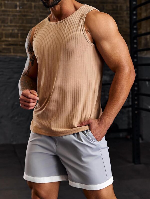 Runcati Men's Ribbed Tank Tops 2 Pack Knit Sleeveless Workout T Shirt Muscle Gym Fitness Tee - Image 2