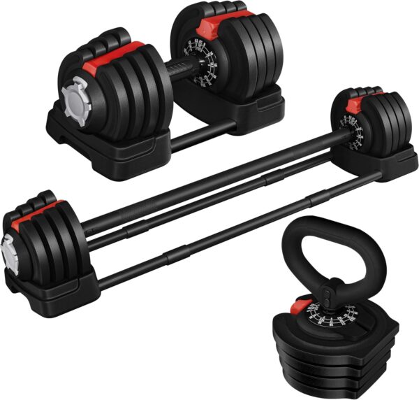 Yaheetech Adjustable Dumbbell Set Free Weight Dumbbells 40lbs/52.5lbs/90lbs Fast Adjust Dumbbells Dumbbell Weight Set, with Tray for Men/Women Strength Training Equipment