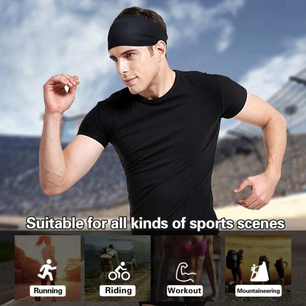 Mens Running Headband,5Pack,Mens Sweatband Sports Headband for Running,Cycling,Basketball,Yoga,Fitness Workout Stretchy Unisex Hairband - Image 2