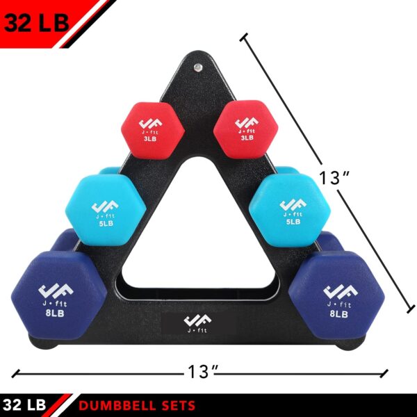 JFIT Dumbbell Set w/Durable Rack, Double Neoprene Coated Workout Weights, Solid Design Rack, 32 LB Set - Image 3