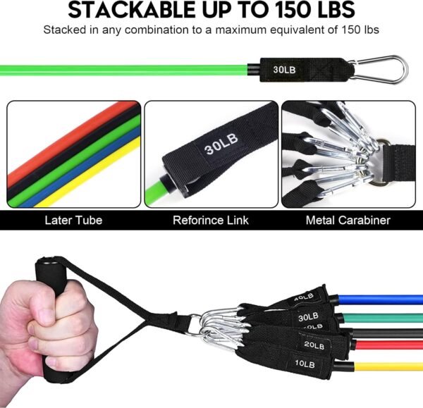 Resistance Bands Set 17pcs, Resistance Band, Exercise Bands Fitness Workout with Wide Handles, Door Anchor, Steel Clasp, Carry Bag, Ankle Straps for Home Gym Outdoor Travel - Image 5