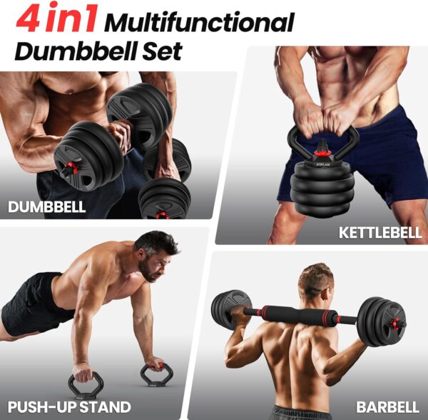 Adjustable dumbbell set,20/35/45/55/70/90lbs Free Weights set with upgraded nut, 4 in 1 Weight Set Used as Kettlebells, Barbell, Push up Stand, Fitness Exercise for Home Gym Suitable Men/Women - Image 2