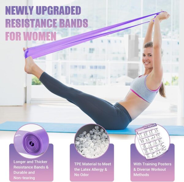 Resistance Bands for Physical Therapy Women, Extended Exercise Stretch Bands for Yoga, Pilates, Rehab, Fitness and Strength Training, Elastic Workout Bands with Training Poster - Image 2