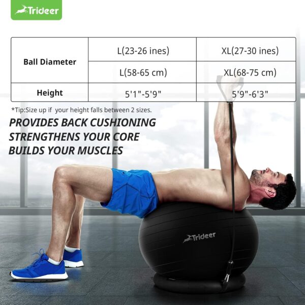 Trideer Ball Chair Yoga Ball Chair Exercise Ball Chair with Base & Bands for Home Gym Workout Ball for Abs, Stability Ball & Fitness Ball Seat to Relieve Back Pain - Image 9