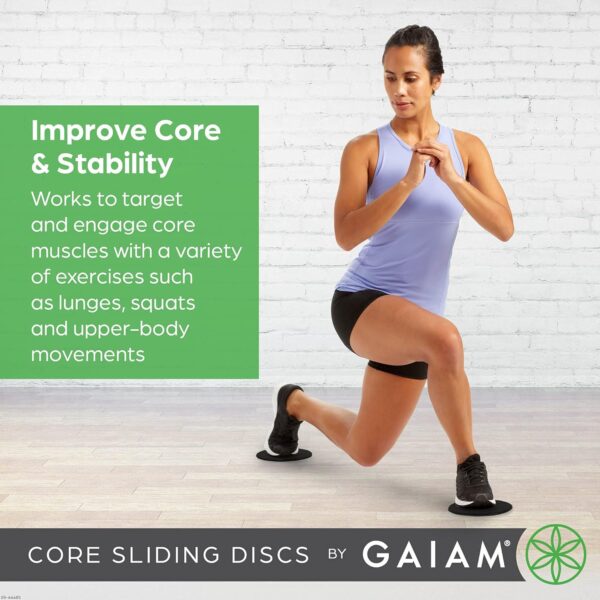 Gaiam Core Sliding Discs - Dual Sided Workout Sliders for Carpet & Hardwood Floor - Home Ab Pads Exercise Equipment Fitness Sliders for Women and Men, Grey/Black - Image 2